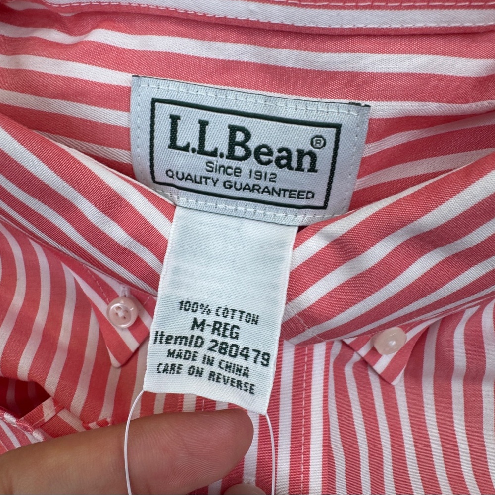 NEW L.L. Bean Pink White Striped Button Down Shirt Mens Size M Short Sleeve - Picture 11 of 15